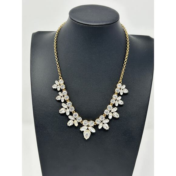 J Crew Gold Tone Statement Necklace with Clear Stones - Picture 1 of 16